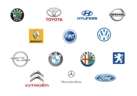 Skoda, Toyota, Hyundai, Nissan, Renault, Fiat, Volkswagen, Opel, BMW, Alfa Romeo, Peugeot, Citroen, Mercedez Benz, Ford